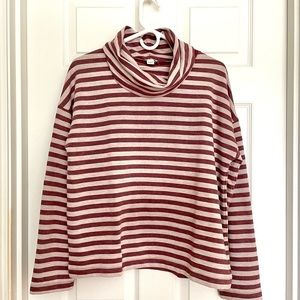 J.Crew Red/Gray Striped Long Sleeve Cowl Funnel Neck Thermal Sweater – Size S